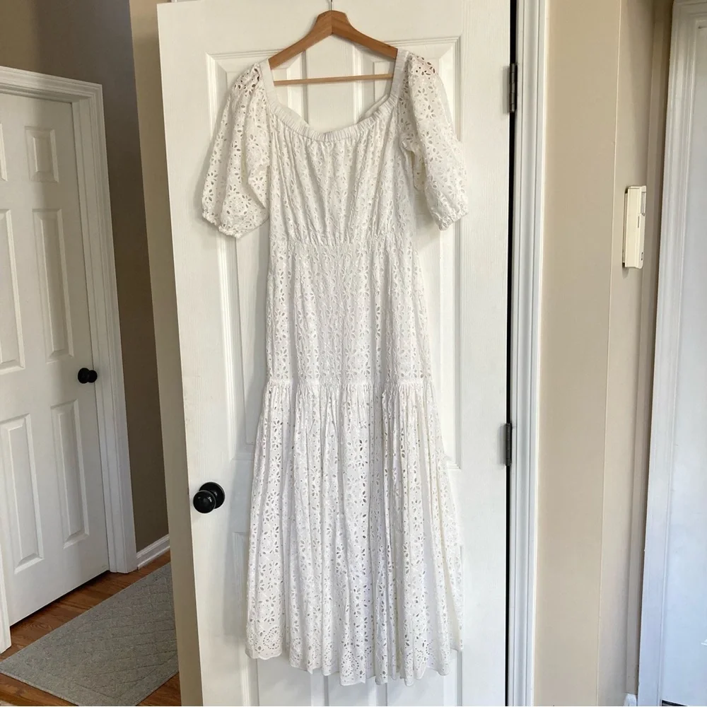 NEW Veronica Beard White Cali Eyelet Off the Shoulder Cotton Maxi Dress, Size 4 - Picture 8 of 11